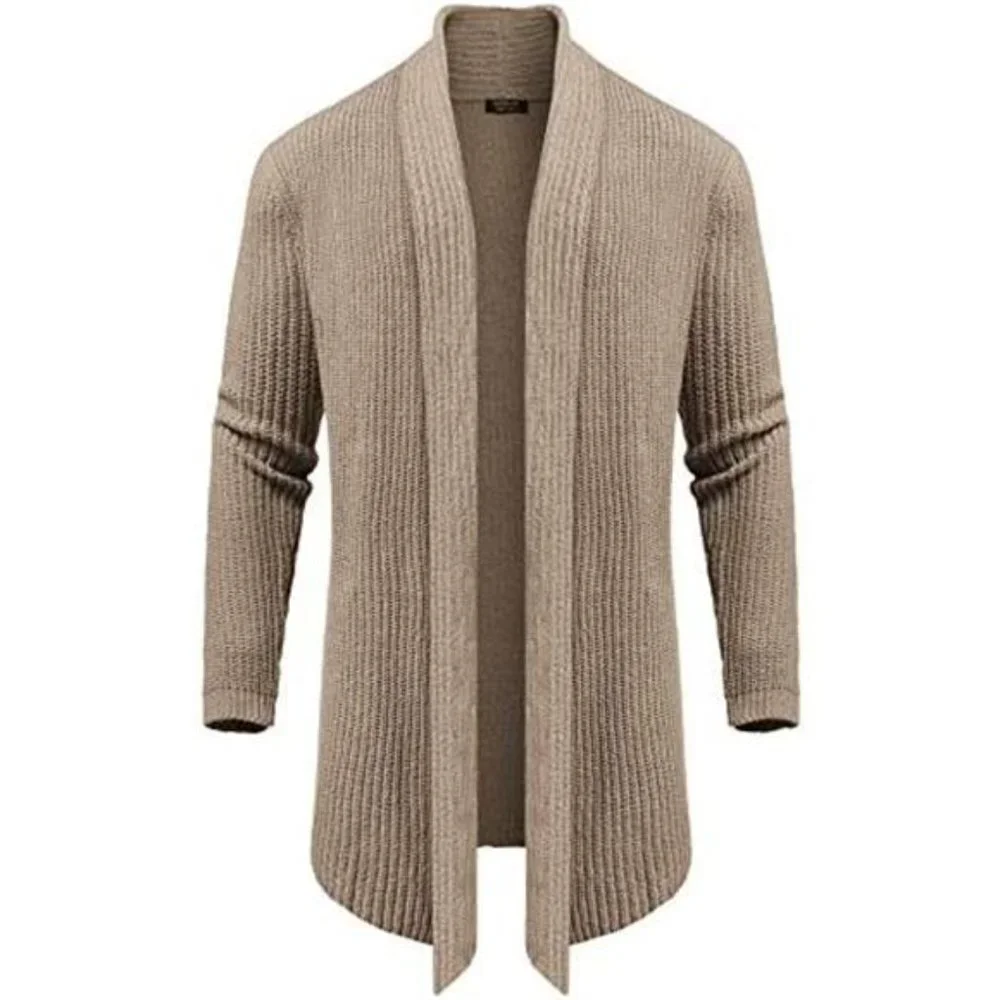 Men's Shawl Collar Long Cardigan Knit Ruffle Fashion Sweater Drape Cape